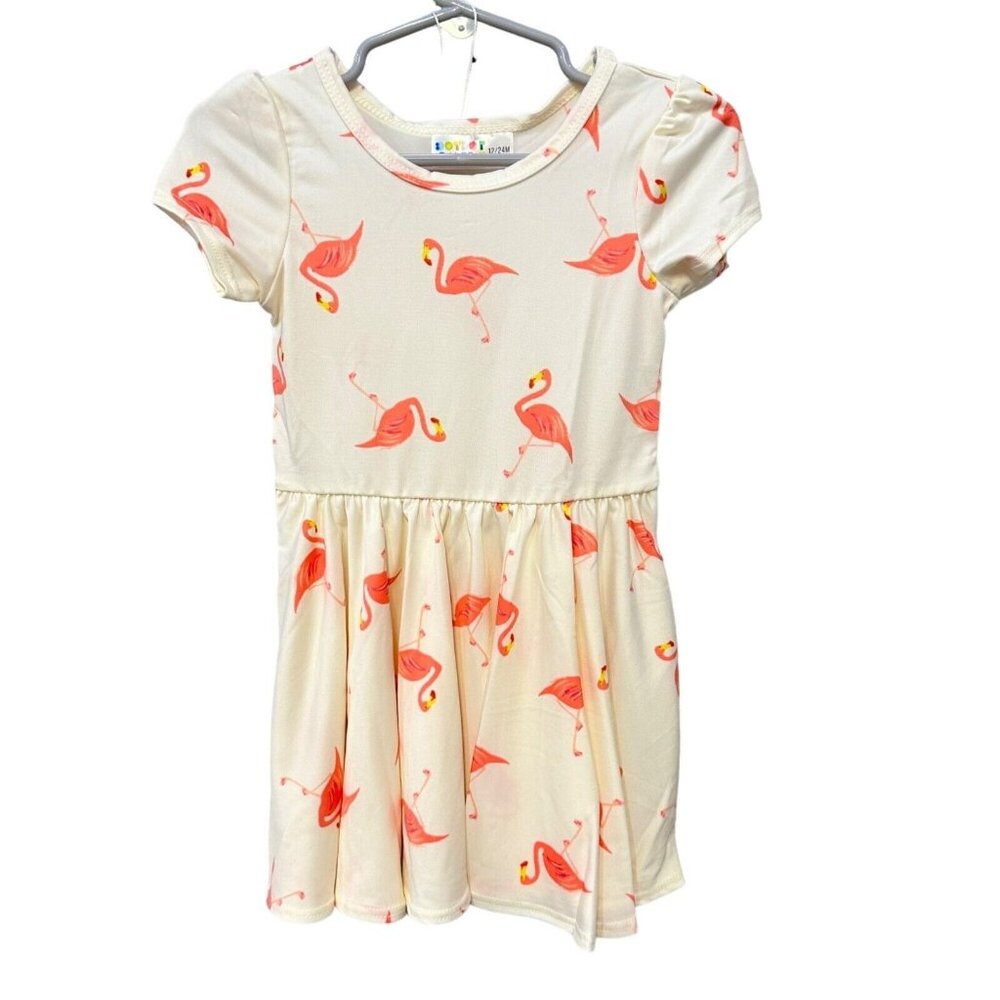 Dot Dot Smile Girls' Flamingo Peach Pink Print Cap Sleeve Dress Rare LLR 12/24M